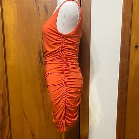 Hello Molly Bright Orange Ruched Draped Bodycon Mini Dress Summer Vacation Vixen